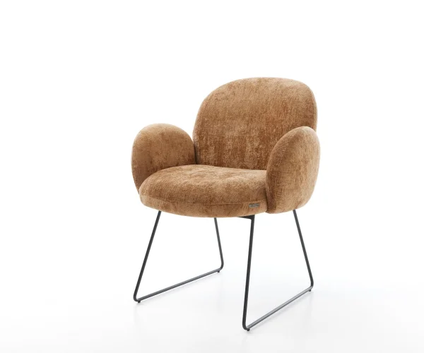 Chaise-de-salle-à-manger Nube-Flex avec accoudoirs chenille rouille pied trapèze noir ressorts ensachés