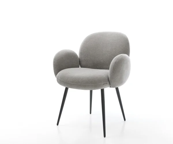 Chaise-de-salle-à-manger Nube-Flex avec accoudoirs tissu structuré doux gris 4 pieds coniques noir resorts ensachés