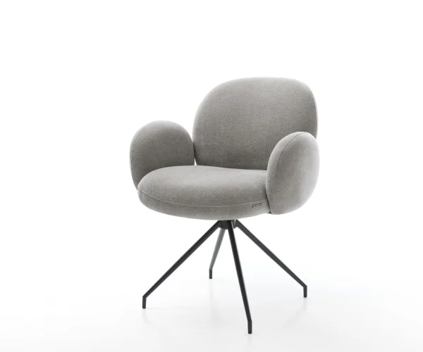 Chaise-de-salle-à-manger Nube-Flex avec accoudoirs tissu structuré doux gris pied croisé conique noir resorts ensachés