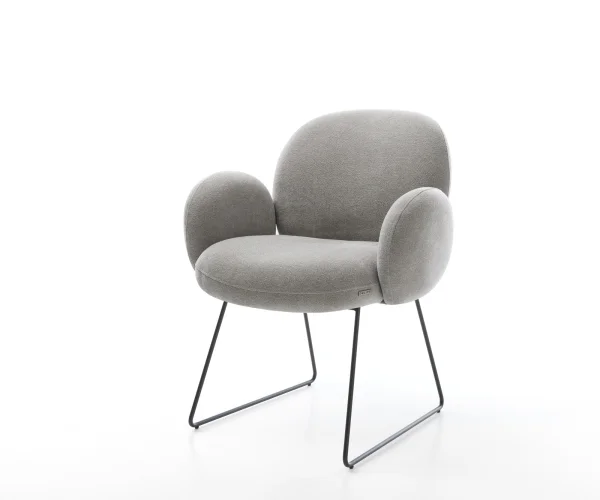 Chaise-de-salle-à-manger Nube-Flex avec accoudoirs tissu structuré doux gris pied trapèze noir resorts ensachés
