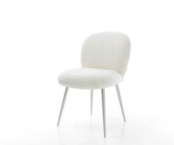 Chaise-de-salle-à-manger Nube-Flex bouclé doux beige 4 pieds coniques acier inoxydable resorts ensachés