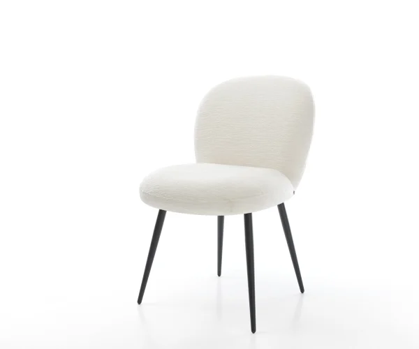 Chaise-de-salle-à-manger Nube-Flex bouclé doux beige 4 pieds coniques noir resorts ensachés