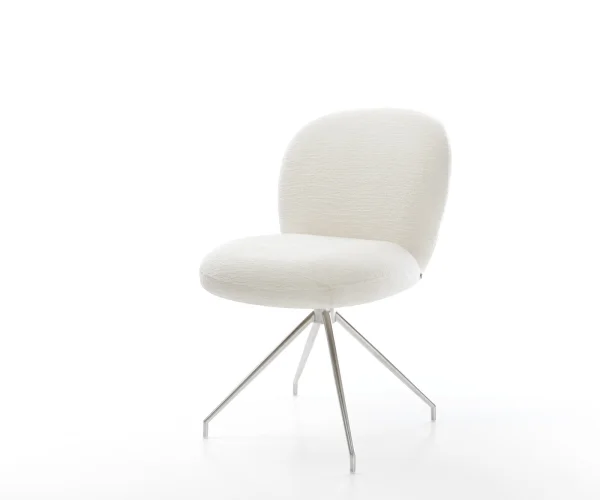 Chaise-de-salle-à-manger Nube-Flex bouclé doux beige pied croisé conique acier inoxydable resorts ensachés