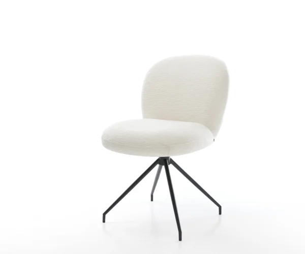 Chaise-de-salle-à-manger Nube-Flex bouclé doux beige pied croisé conique noir resorts ensachés