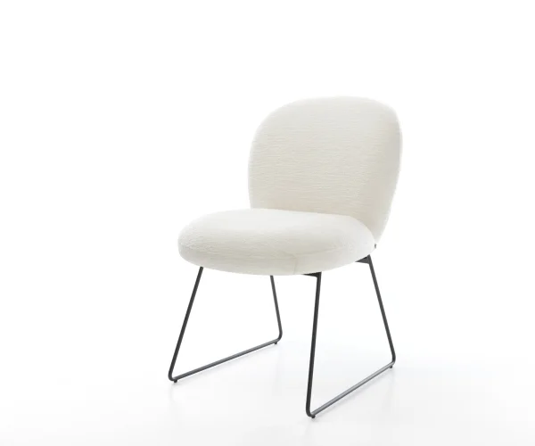 Chaise-de-salle-à-manger Nube-Flex bouclé doux beige pied trapèze noir resorts ensachés