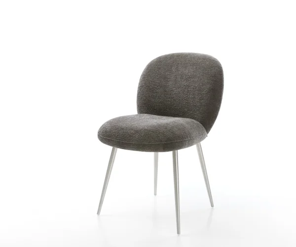 Chaise-de-salle-à-manger Nube-Flex bouclé doux couleur boue 4 pieds coniques acier inoxydable resorts ensachés