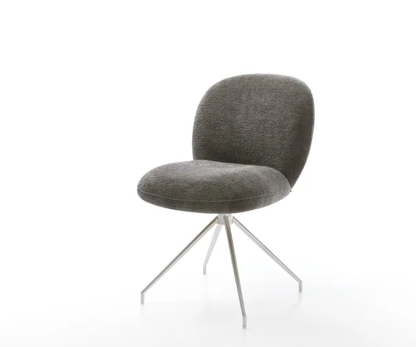 Chaise-de-salle-à-manger Nube-Flex bouclé doux couleur boue pied croisé conique acier inoxydable resorts ensachés