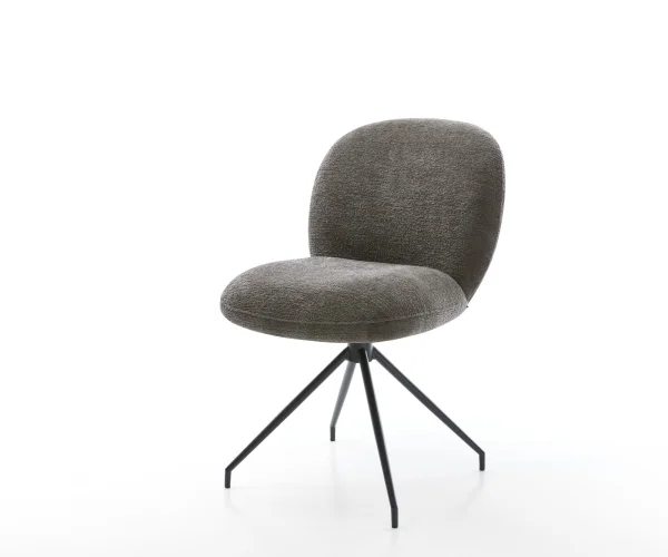 Chaise-de-salle-à-manger Nube-Flex bouclé doux couleur boue pied croisé conique noir resorts ensachés