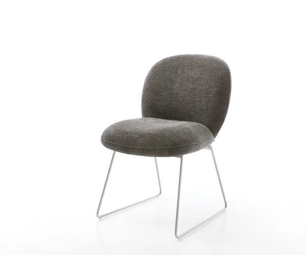 Chaise-de-salle-à-manger Nube-Flex bouclé doux couleur boue pied trapèze acier inoxydable resorts ensachés