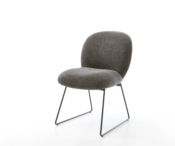 Chaise-de-salle-à-manger Nube-Flex bouclé doux couleur boue pied trapèze noir resorts ensachés