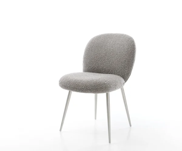 Chaise-de-salle-à-manger Nube-Flex bouclé gris argenté 4 pieds coniques acier inoxydable brossé ressorts ensachés