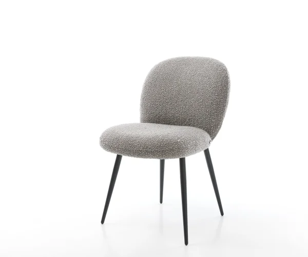 Chaise-de-salle-à-manger Nube-Flex bouclé gris argenté 4 pieds coniques noir ressorts ensachés