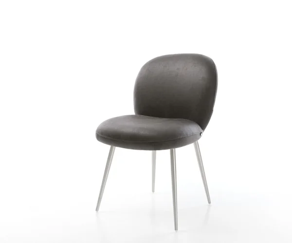 Chaise-de-salle-à-manger Nube-Flex microvelours anthracite vintage 4 pieds coniques acier inoxydable brossé ressorts ensachés