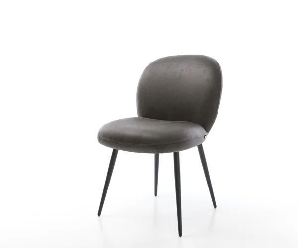 Chaise-de-salle-à-manger Nube-Flex microvelours anthracite vintage 4 pieds coniques noir ressorts ensachés