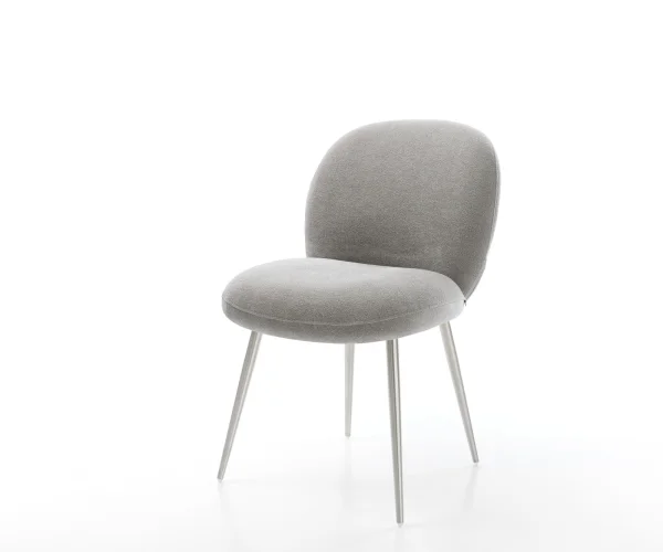 Chaise-de-salle-à-manger Nube-Flex tissu structuré doux gris 4 pieds coniques acier inoxydable resorts ensachés