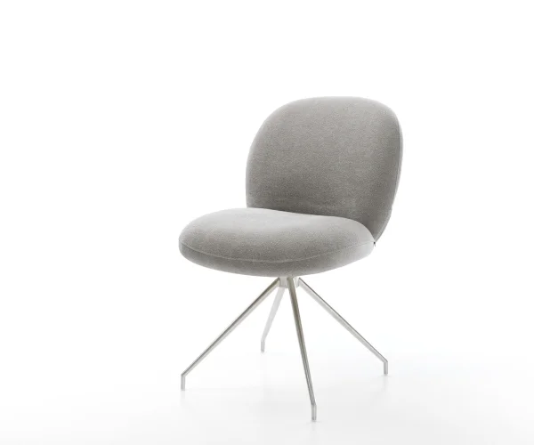 Chaise-de-salle-à-manger Nube-Flex tissu structuré doux gris pied croisé conique acier inoxydable resorts ensachés