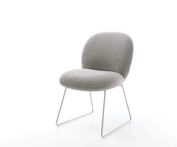 Chaise-de-salle-à-manger Nube-Flex tissu structuré doux gris pied trapèze acier inoxydable resorts ensachés