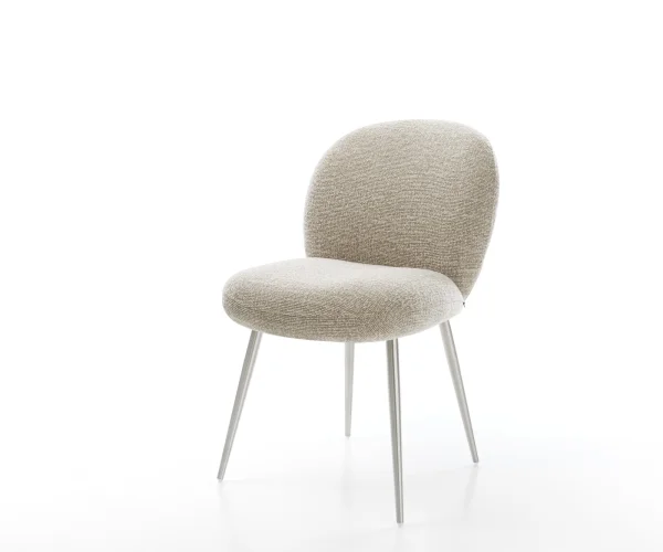 Chaise-de-salle-à-manger Nube-Flex tissu tissé doux beige 4 pieds coniques acier inoxydable resorts ensachés