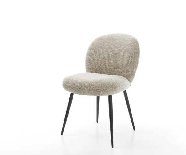 Chaise-de-salle-à-manger Nube-Flex tissu tissé doux beige 4 pieds coniques noir resorts ensachés