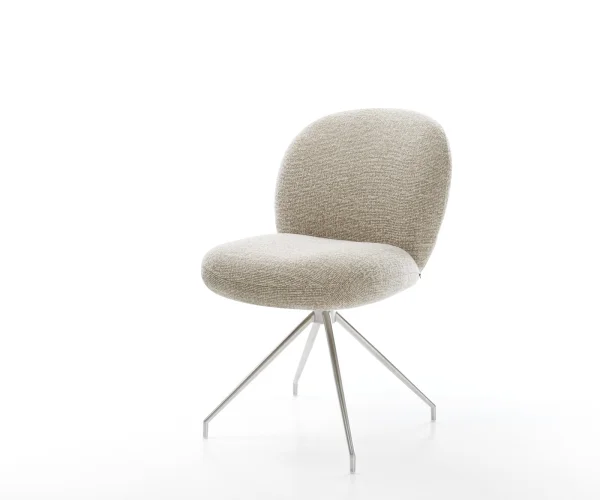 Chaise-de-salle-à-manger Nube-Flex tissu tissé doux beige pied croisé conique acier inoxydable resorts ensachés