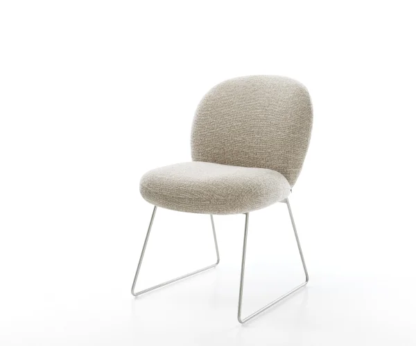 Chaise-de-salle-à-manger Nube-Flex tissu tissé doux beige pied trapèze acier inoxydable resorts ensachés