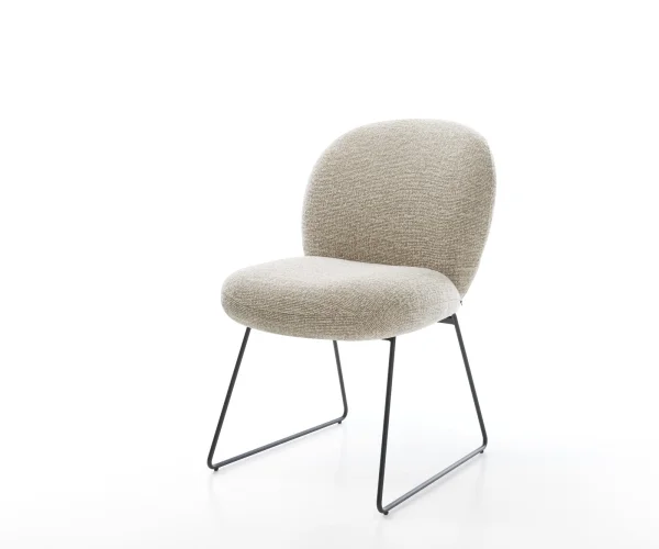 Chaise-de-salle-à-manger Nube-Flex tissu tissé doux beige pied trapèze noir resorts ensachés