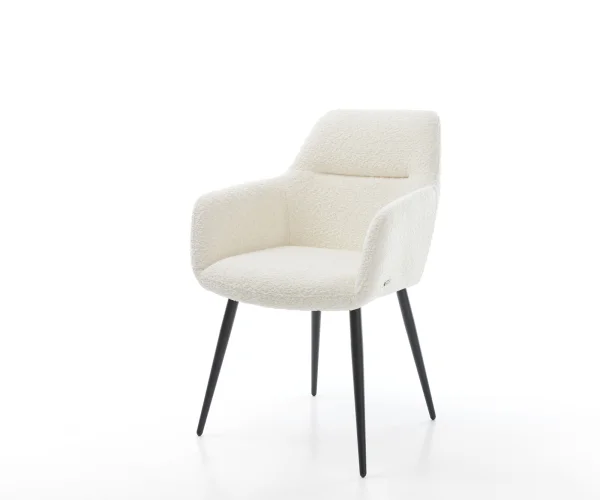 Chaise-de-salle-à-manger Pejo-Flex bouclé blanc 4 pieds coniques noir ressorts ensachés