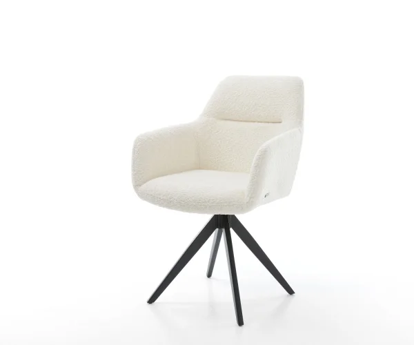 Chaise-de-salle-à-manger Pejo-Flex bouclé blanc pied croisé angulaire noir ressorts ensachés