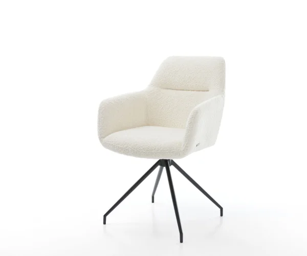 Chaise-de-salle-à-manger Pejo-Flex bouclé blanc pied croisé conique noir ressorts ensachés