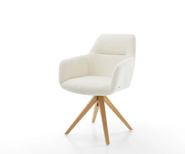 Chaise-de-salle-à-manger Pejo-Flex bouclé blanc pied en bois angulaire naturel ressorts ensachés