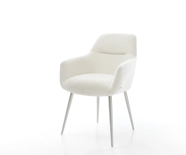 Chaise-de-salle-à-manger Pejo-Flex bouclé doux beige 4 pieds coniques acier inoxydable resorts ensachés