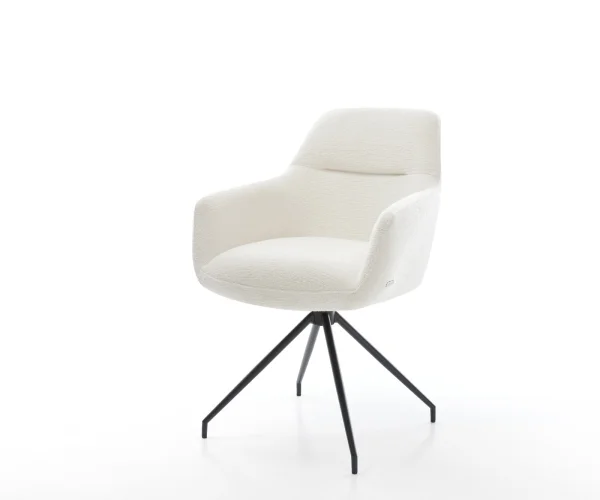 Chaise-de-salle-à-manger Pejo-Flex bouclé doux beige pied croisé conique noir resorts ensachés