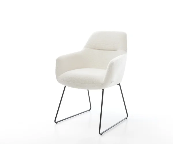 Chaise-de-salle-à-manger Pejo-Flex bouclé doux beige pied trapèze noir resorts ensachés