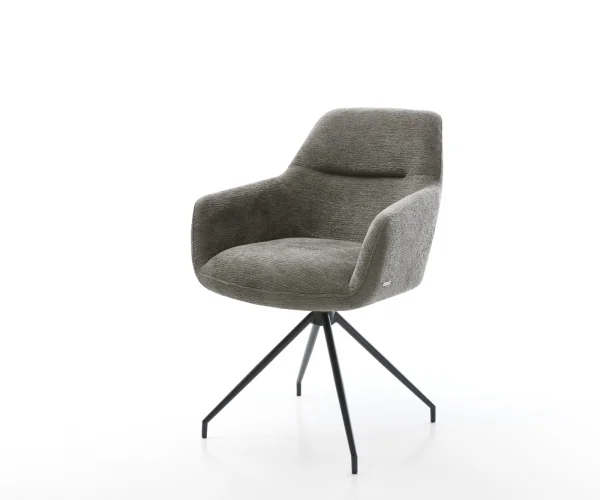 Chaise-de-salle-à-manger Pejo-Flex bouclé doux couleur boue pied croisé conique noir resorts ensachés