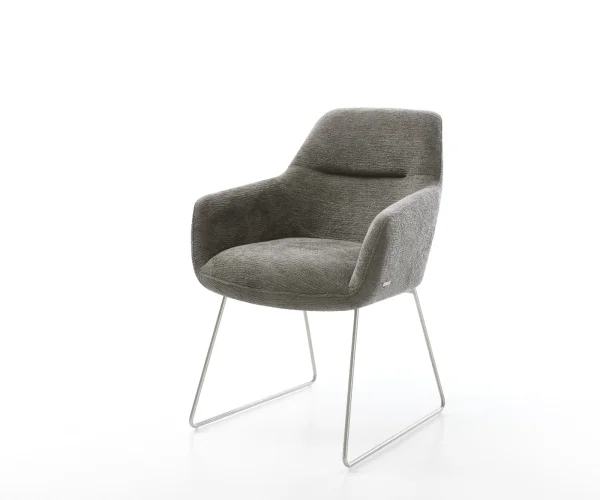 Chaise-de-salle-à-manger Pejo-Flex bouclé doux couleur boue pied trapèze acier inoxydable resorts ensachés