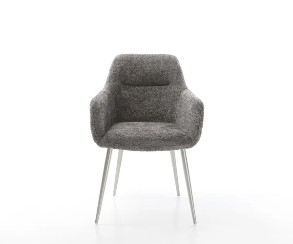 Chaise-de-salle-à-manger Pejo-Flex bouclé gris 4 pieds coniques acier inoxydable brossé