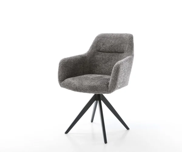 Chaise-de-salle-à-manger Pejo-Flex bouclé gris pied croisé angulaire noir