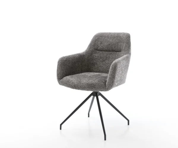 Chaise-de-salle-à-manger Pejo-Flex bouclé gris pied croisé conique noir ressorts ensachés
