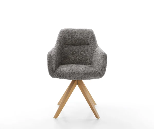 Chaise-de-salle-à-manger Pejo-Flex bouclé gris pied en bois angulaire naturel