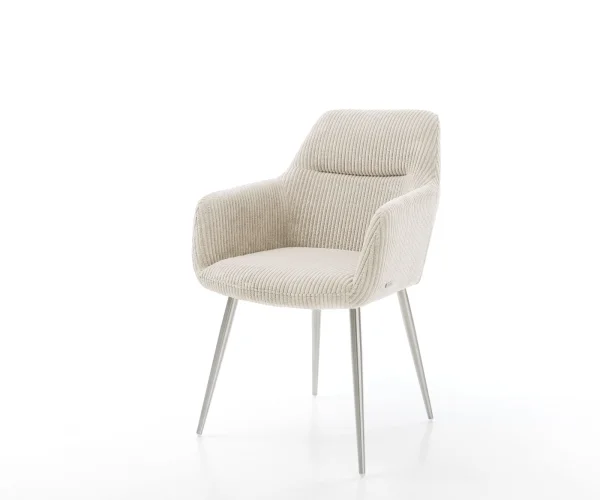 Chaise-de-salle-à-manger Pejo-Flex côtelé beige vintage 4 pieds coniques acier inoxydable brossé ressorts ensachés