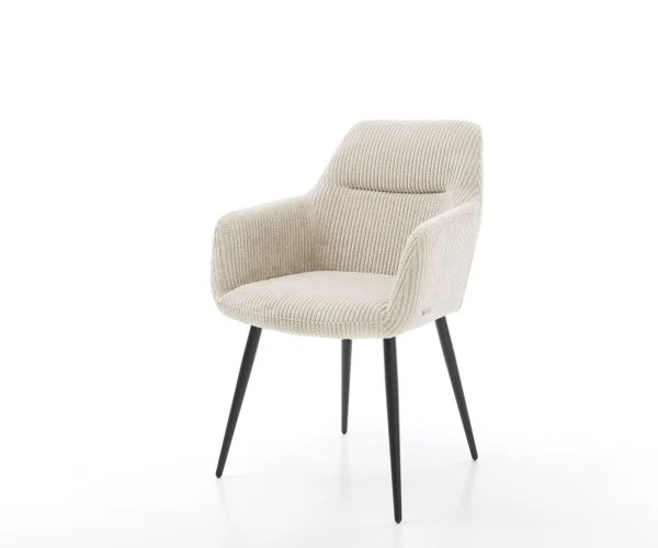 Chaise-de-salle-à-manger Pejo-Flex côtelé beige vintage 4 pieds coniques noir ressorts ensachés