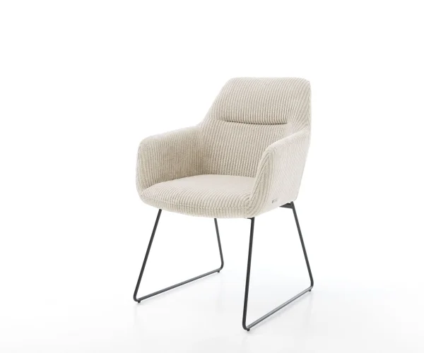 Chaise-de-salle-à-manger Pejo-Flex côtelé beige vintage pied trapèze noir ressorts ensachés