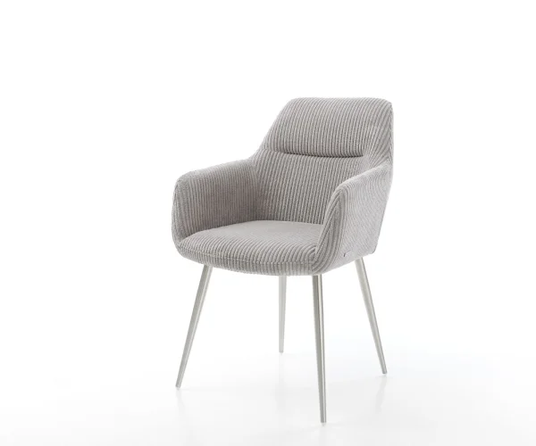 Chaise-de-salle-à-manger Pejo-Flex côtelé gris argenté 4 pieds coniques acier inoxydable brossé ressorts ensachés