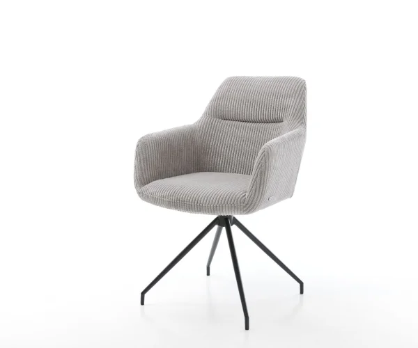 Chaise-de-salle-à-manger Pejo-Flex côtelé gris argenté pied croisé conique noir ressorts ensachés