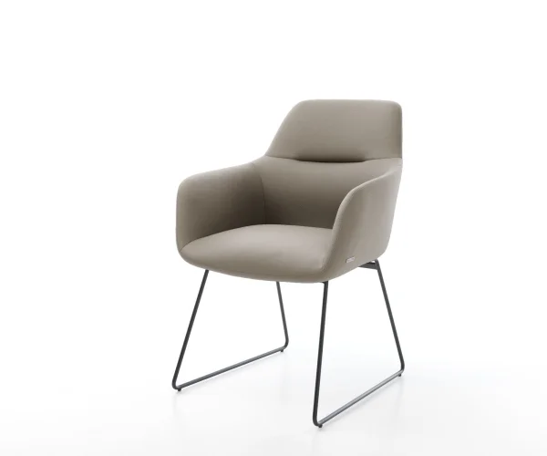 Chaise-de-salle-à-manger Pejo-Flex cuir de vache couleur boue pied trapèze noir ressorts ensachés