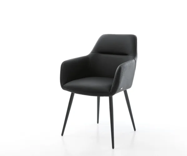 Chaise-de-salle-à-manger Pejo-Flex cuir de vache noir 4 pieds coniques noir ressorts ensachés