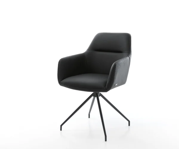 Chaise-de-salle-à-manger Pejo-Flex cuir de vache noir pied croisé conique noir ressorts ensachés