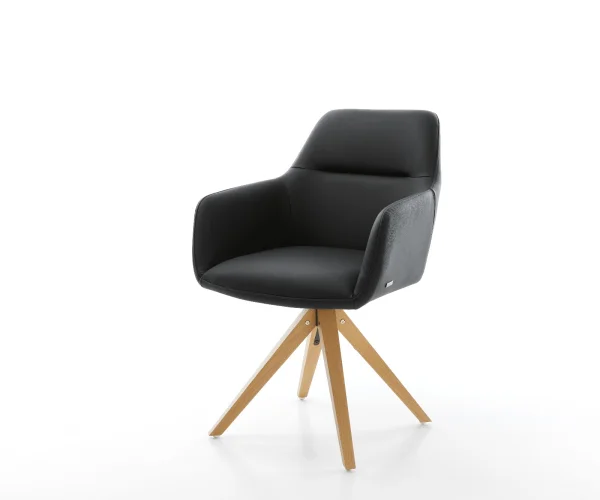 Chaise-de-salle-à-manger Pejo-Flex cuir de vache noir pied en bois angulaire naturel ressorts ensachés