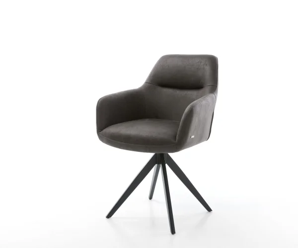 Chaise-de-salle-à-manger Pejo-Flex microvelours anthracite vintage pied croisé angulaire noir ressorts ensachés