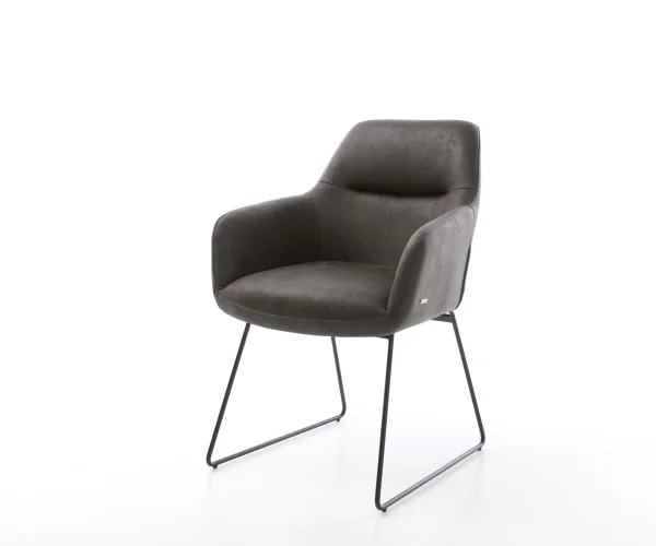 Chaise-de-salle-à-manger Pejo-Flex microvelours anthracite vintage pied trapèze noir ressorts ensachés